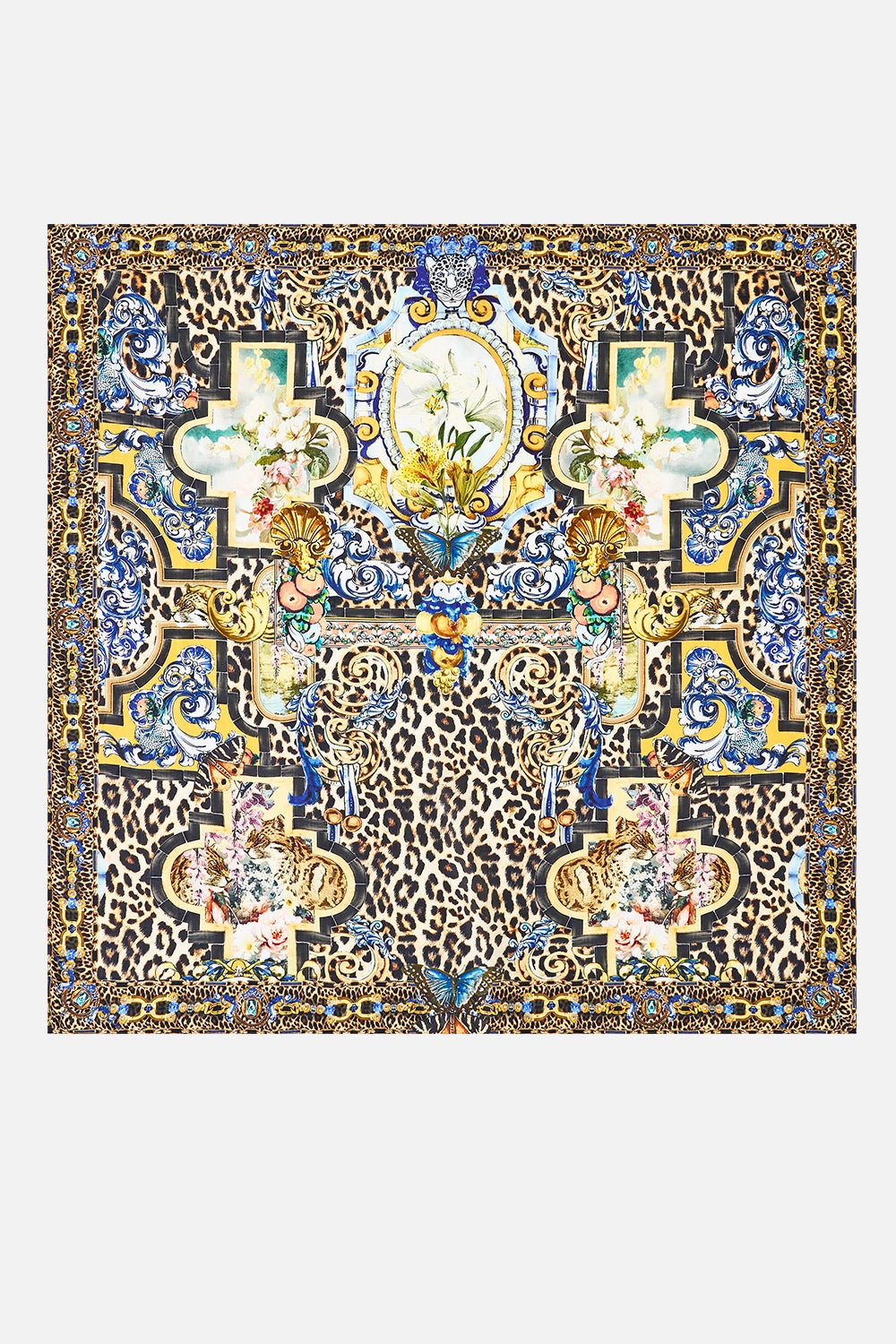 CAMILLA | SEVILLIAN STYLE LARGE CRYSTALLED SILK SQUARE SCARF