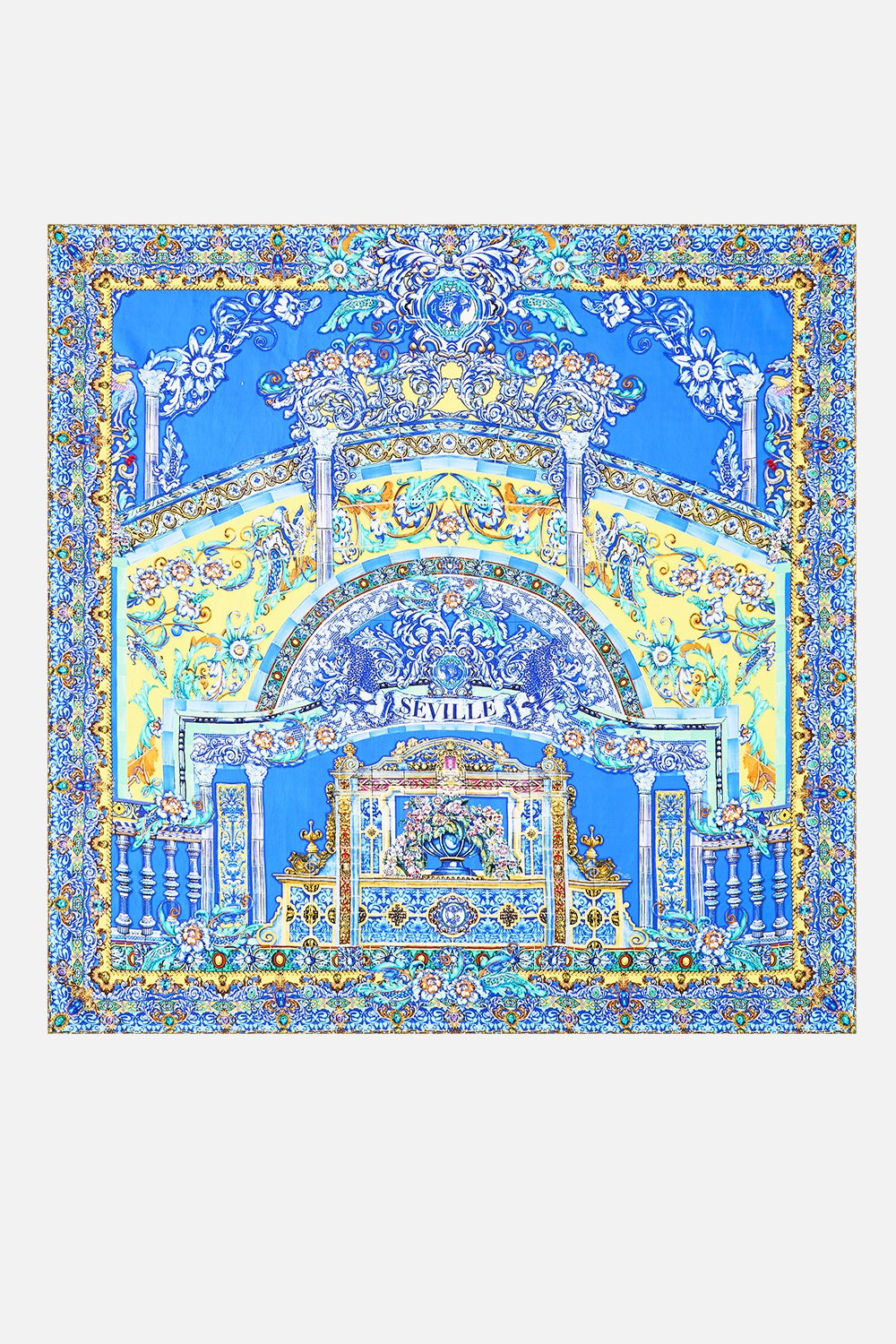 CAMILLA | BENEATH THE ANDALUSIAN SUN LARGE CRYSTALLED SILK SQUARE SCARF