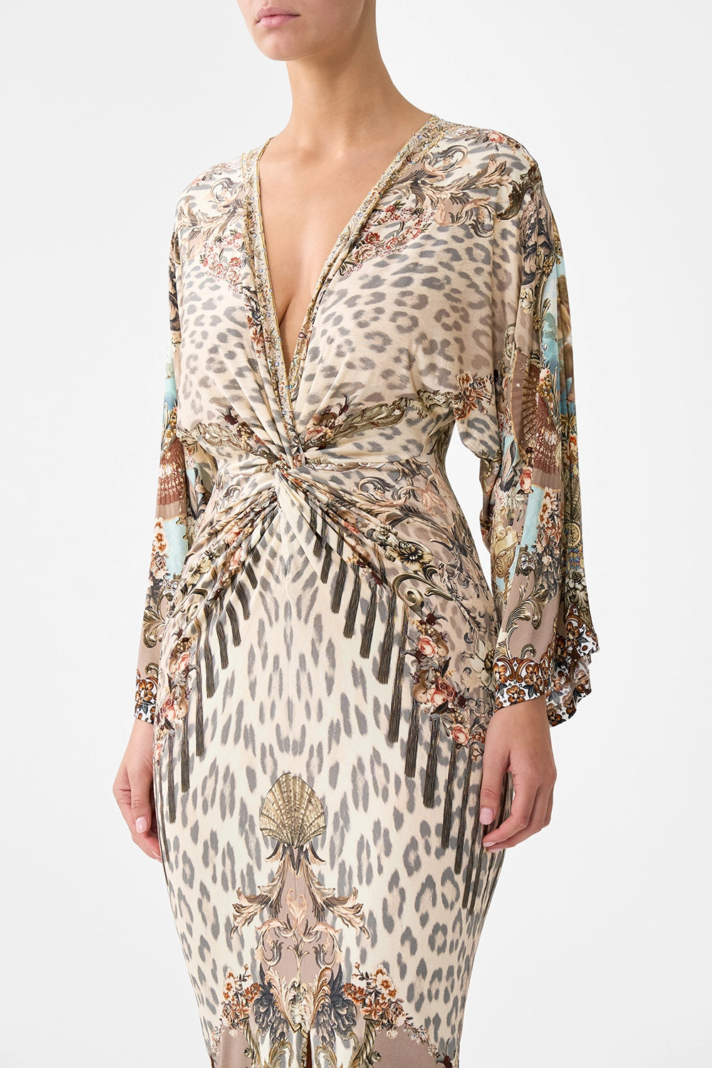 CAMILLA | ARANJUEZ ANIMALIA LONG SPLIT FRONT TWIST DRESS