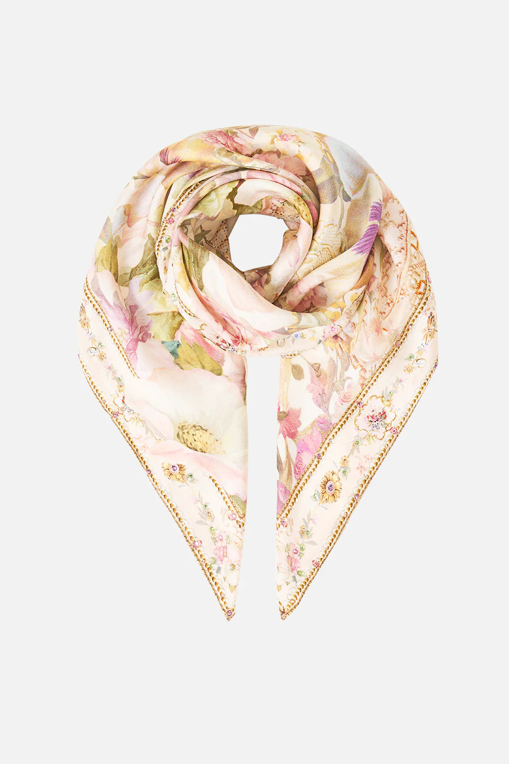 CAMILLA | ADORNED IN ARANJUEZ LARGE CRYSTALLED SILK SQUARE SCARF