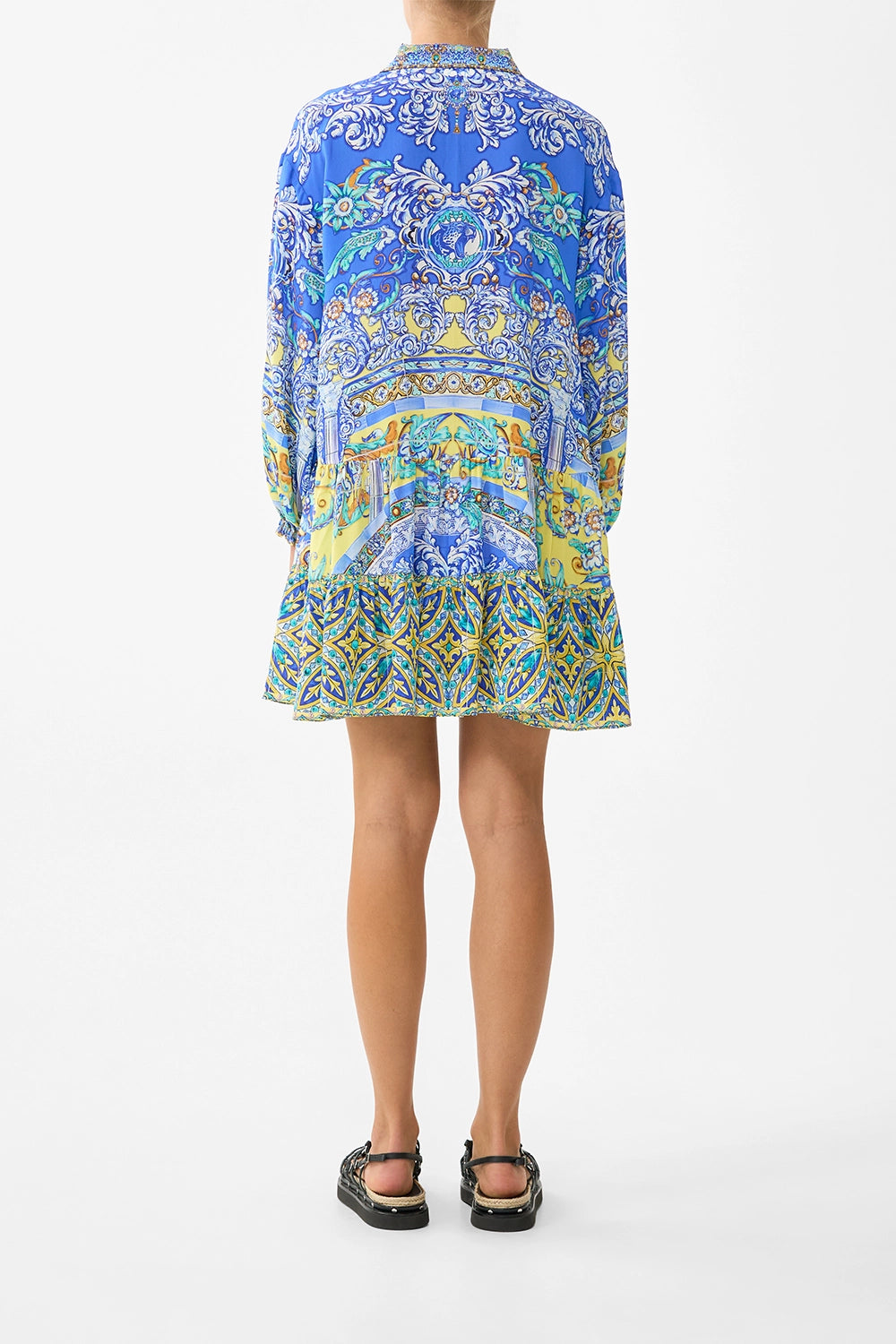 CAMILLA | BENEATH THE ANDALUSIAN SUN LONG SLEEVE TIERED SHORT DRESS