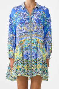 CAMILLA | BENEATH THE ANDALUSIAN SUN LONG SLEEVE TIERED SHORT DRESS