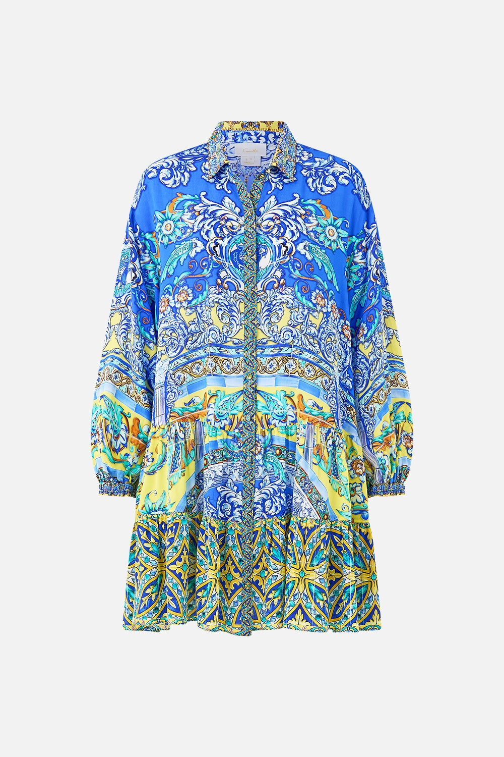 CAMILLA | BENEATH THE ANDALUSIAN SUN LONG SLEEVE TIERED SHORT DRESS