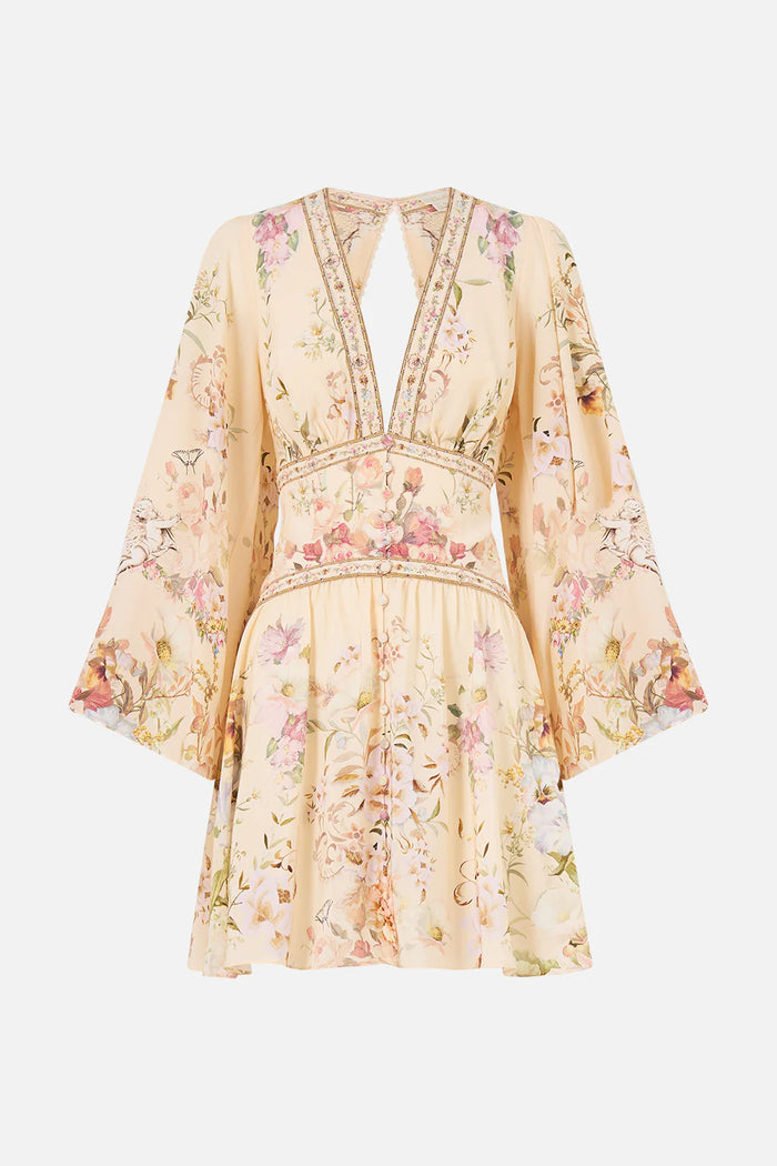 CAMILLA | ADORNED IN ARANJUEZ BUTTON DOWN SHORT DRESS WITH OPEN BACK