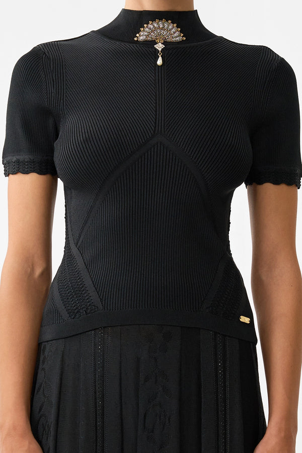 CAMILLA | FLAMENCO FOLKLORE MOCK NECK KNIT TOP