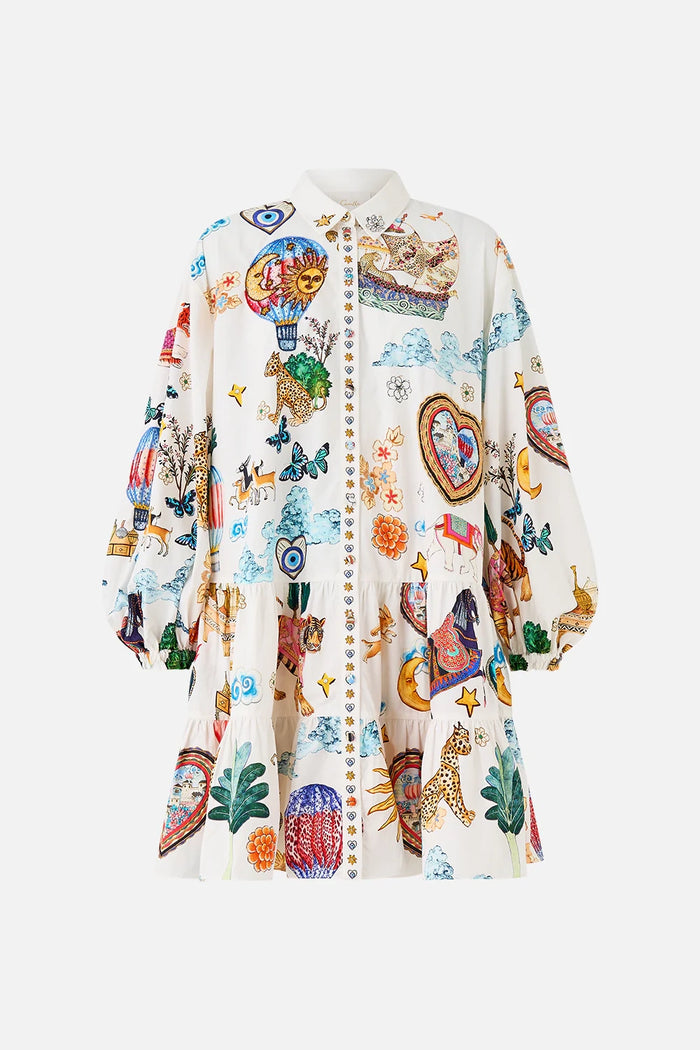 CAMILLA | KAPADOKYA KITSCH LONG SLEEVE TIERED SHORT DRESS