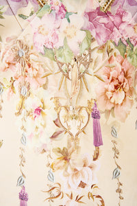 CAMILLA | ADORNED IN ARANJUEZ V NECK FULL LENGTH BIAS SLIP DRESS