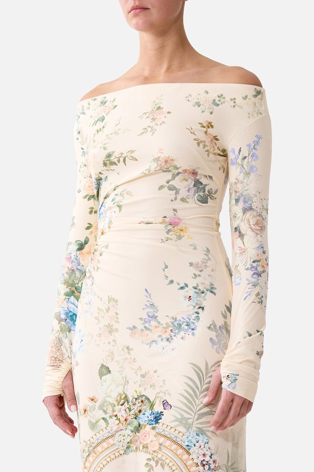 CAMILLA | MIDSUMMER MASTERPIECE OFF SHOULDER GATHERED JERSEY DRESS
