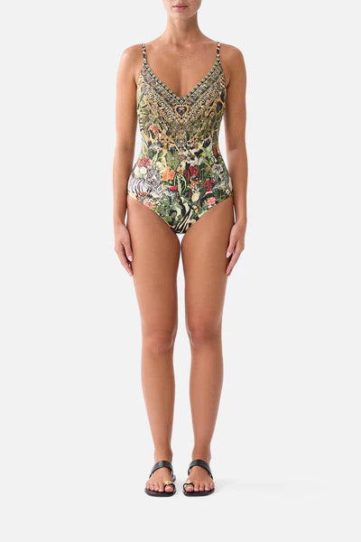CAMILLA | LEOTIGRA LAND V NECK UNDERWIRE ONE PIECE W BACK CLOSURE