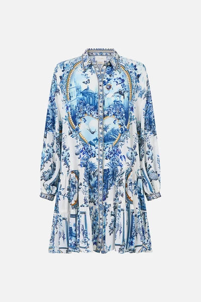 CAMILLA | THE PORCELAIN PARLOUR LONG SLEEVE TIERED SHORT DRESS
