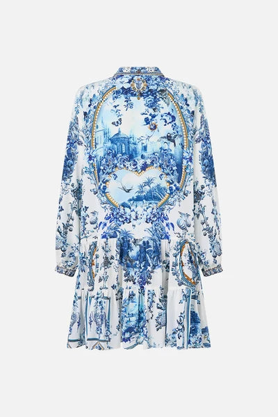 CAMILLA | THE PORCELAIN PARLOUR LONG SLEEVE TIERED SHORT DRESS