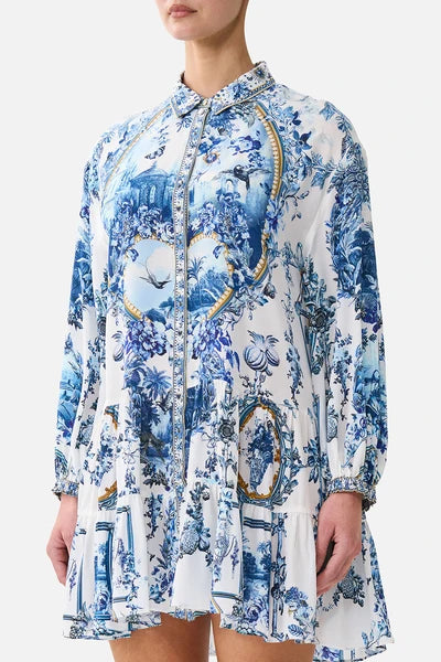 CAMILLA | THE PORCELAIN PARLOUR LONG SLEEVE TIERED SHORT DRESS