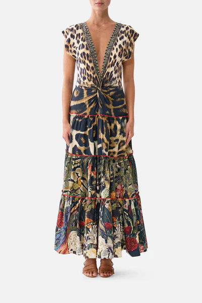 CAMILLA | LEOTIGRA LAND CAP SLEEVE TWIST FRONT MIDI DRESS