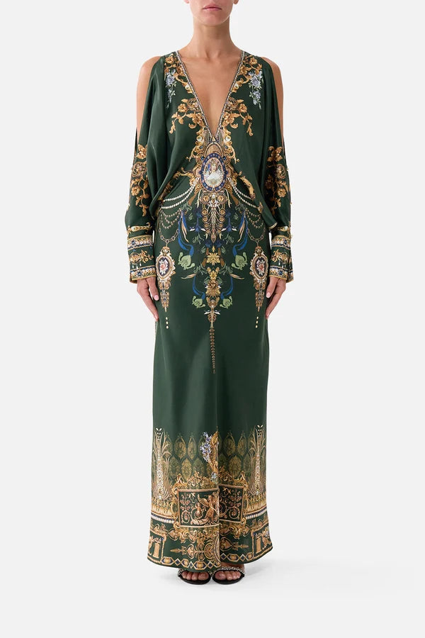CAMILLA | THE SECESSION SESSIONS PLUNGE NECK DRAPED SHOULDER DRESS
