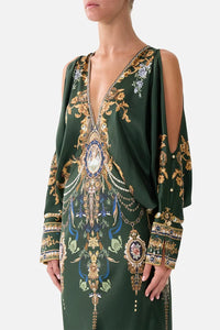 CAMILLA | THE SECESSION SESSIONS PLUNGE NECK DRAPED SHOULDER DRESS
