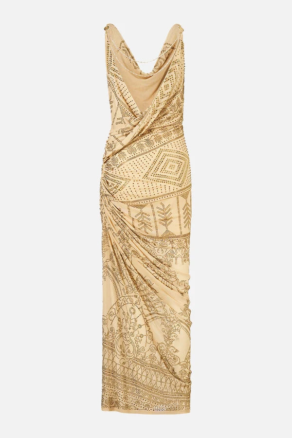 CAMILLA | A MEETING OF MASTERPIECES DRAPED CHAIN BACK JERSEY DRESS