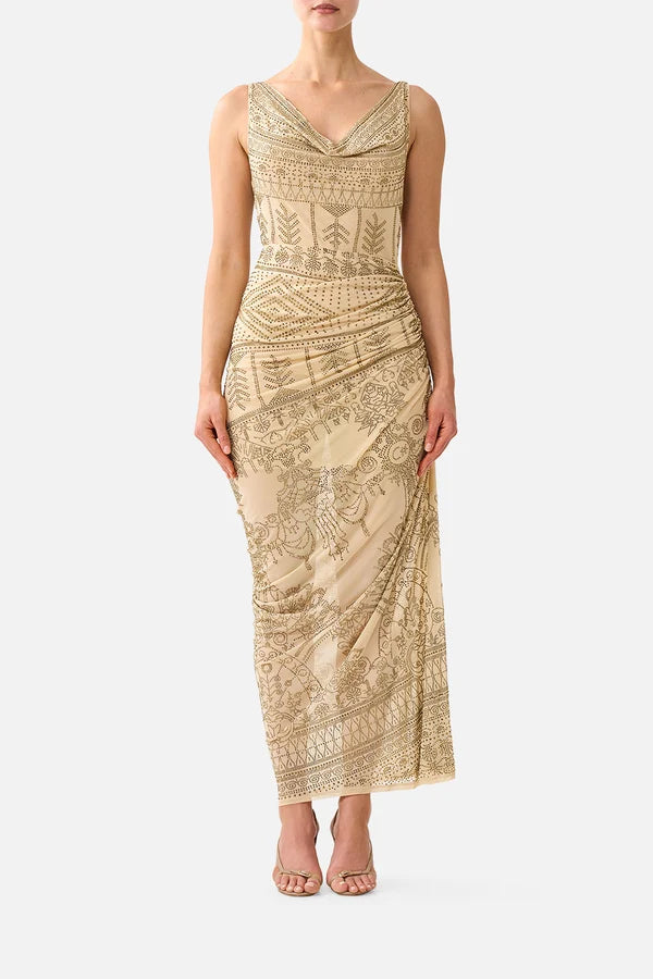 CAMILLA | A MEETING OF MASTERPIECES DRAPED CHAIN BACK JERSEY DRESS