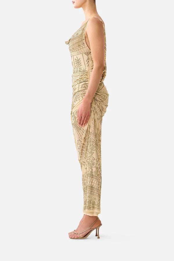 CAMILLA | A MEETING OF MASTERPIECES DRAPED CHAIN BACK JERSEY DRESS