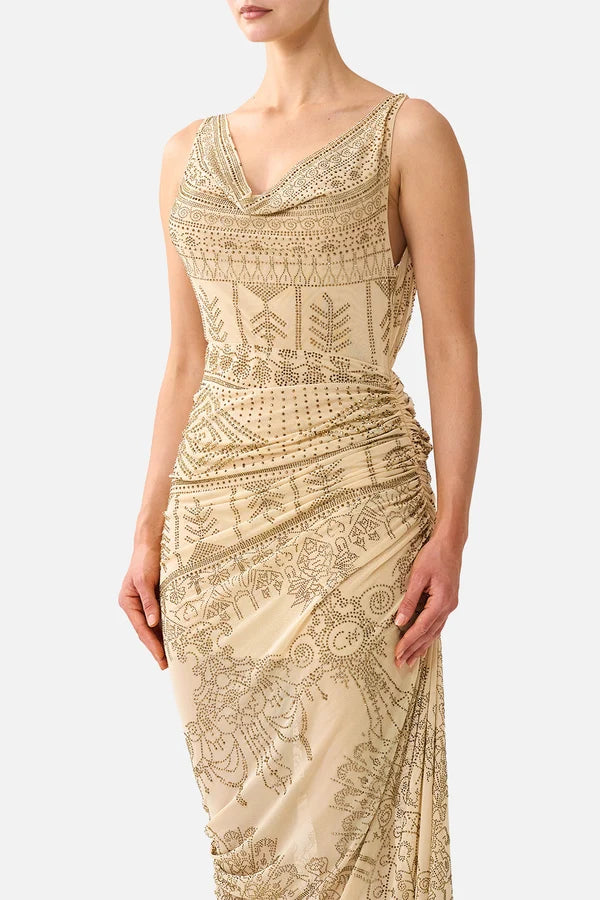 CAMILLA | A MEETING OF MASTERPIECES DRAPED CHAIN BACK JERSEY DRESS