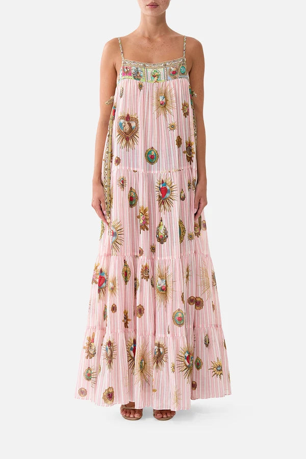 CAMILLA | PAINTED PRAYERS LONG TIERED DRESS WITH BOW TIES