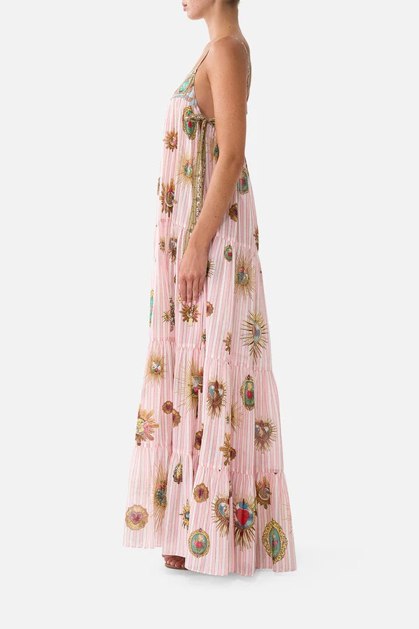 CAMILLA | PAINTED PRAYERS LONG TIERED DRESS WITH BOW TIES
