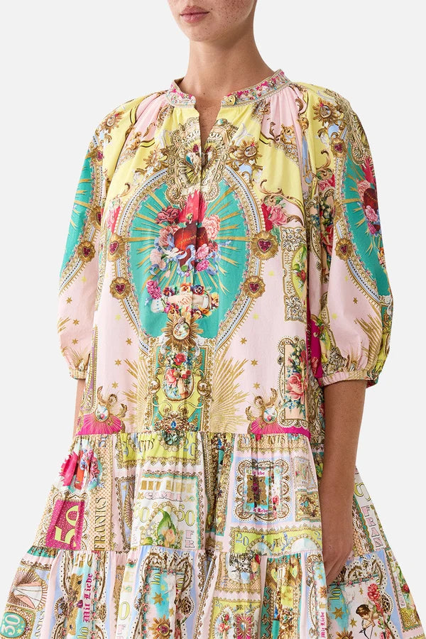 CAMILLA | PAINTED PRAYERS PUFF SLEEVE SHIRT DRESS