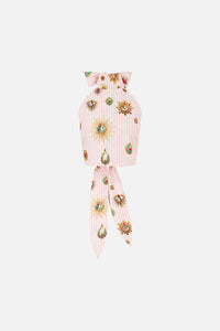 CAMILLA | PAINTED PRAYERS REVERSIBLE HALTER TIE BACK TOP