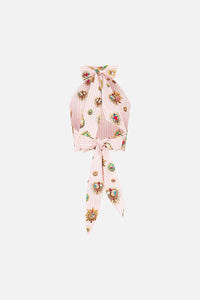 CAMILLA | PAINTED PRAYERS REVERSIBLE HALTER TIE BACK TOP