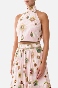 CAMILLA | PAINTED PRAYERS REVERSIBLE HALTER TIE BACK TOP