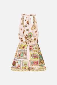 CAMILLA | PAINTED PRAYERS BUTTON FRONT HALTER PLAYSUIT