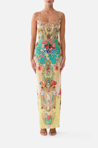 CAMILLA | PAINTED PRAYERS SQUARE NECK BEACH MAXI DRESS W LOW BACK