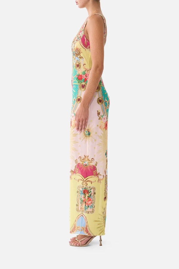 CAMILLA | PAINTED PRAYERS SQUARE NECK BEACH MAXI DRESS W LOW BACK