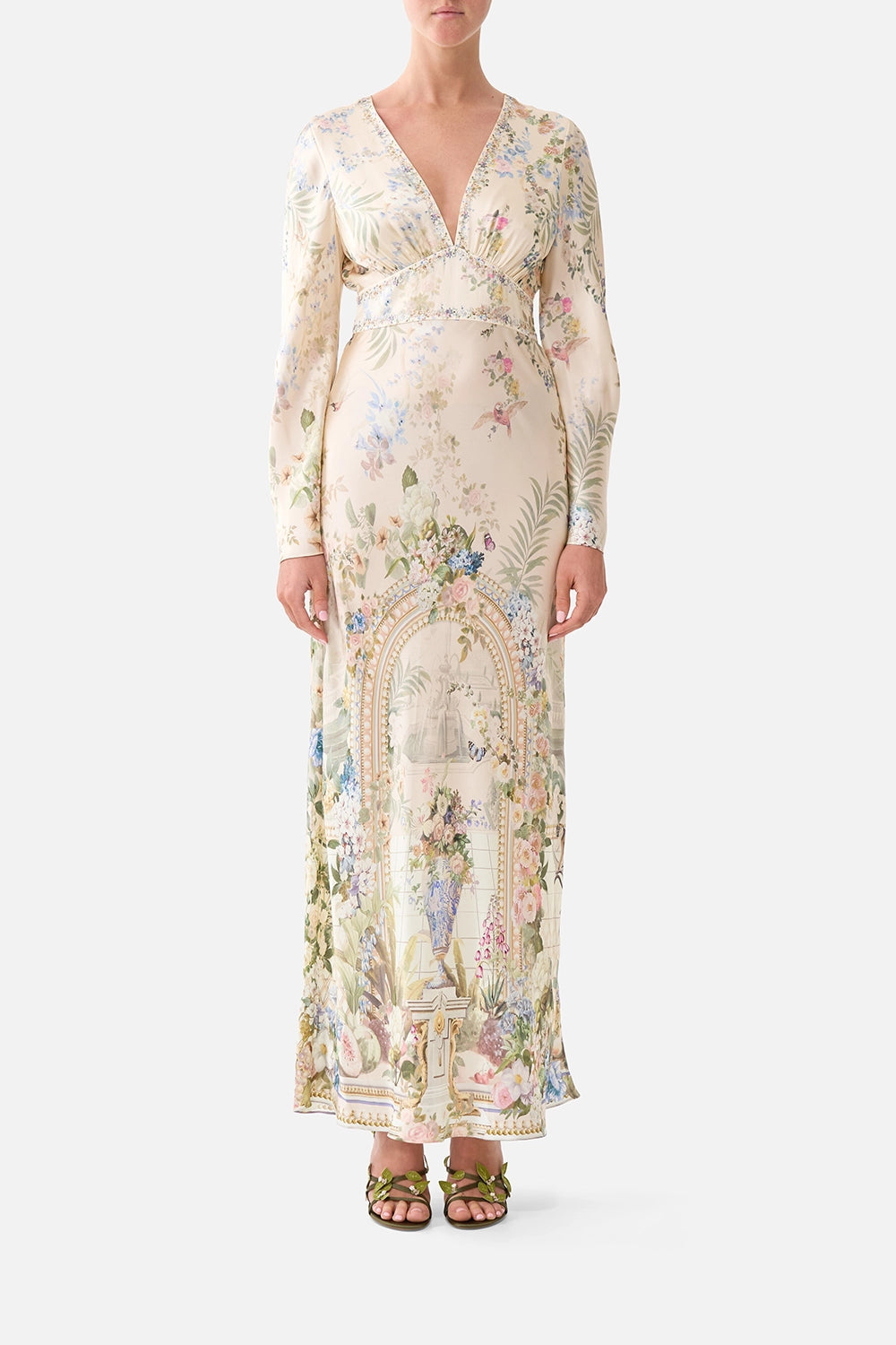 CAMILLA | MIDSUMMER MASTERPIECE V NECK DRESS WITH FLARED SLEEVE