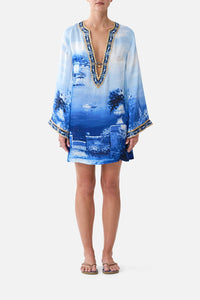 CAMILLA | SWEET SACRE BLEU DEEP V NECK HARDWARE SHORT KAFTAN