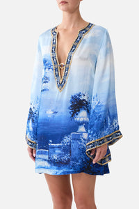 CAMILLA | SWEET SACRE BLEU DEEP V NECK HARDWARE SHORT KAFTAN