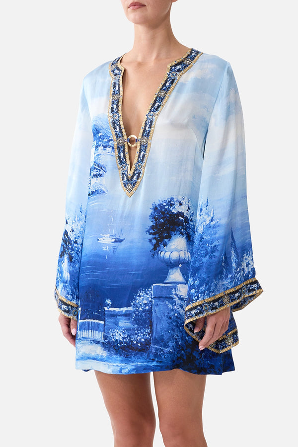 CAMILLA | SWEET SACRE BLEU DEEP V NECK HARDWARE SHORT KAFTAN