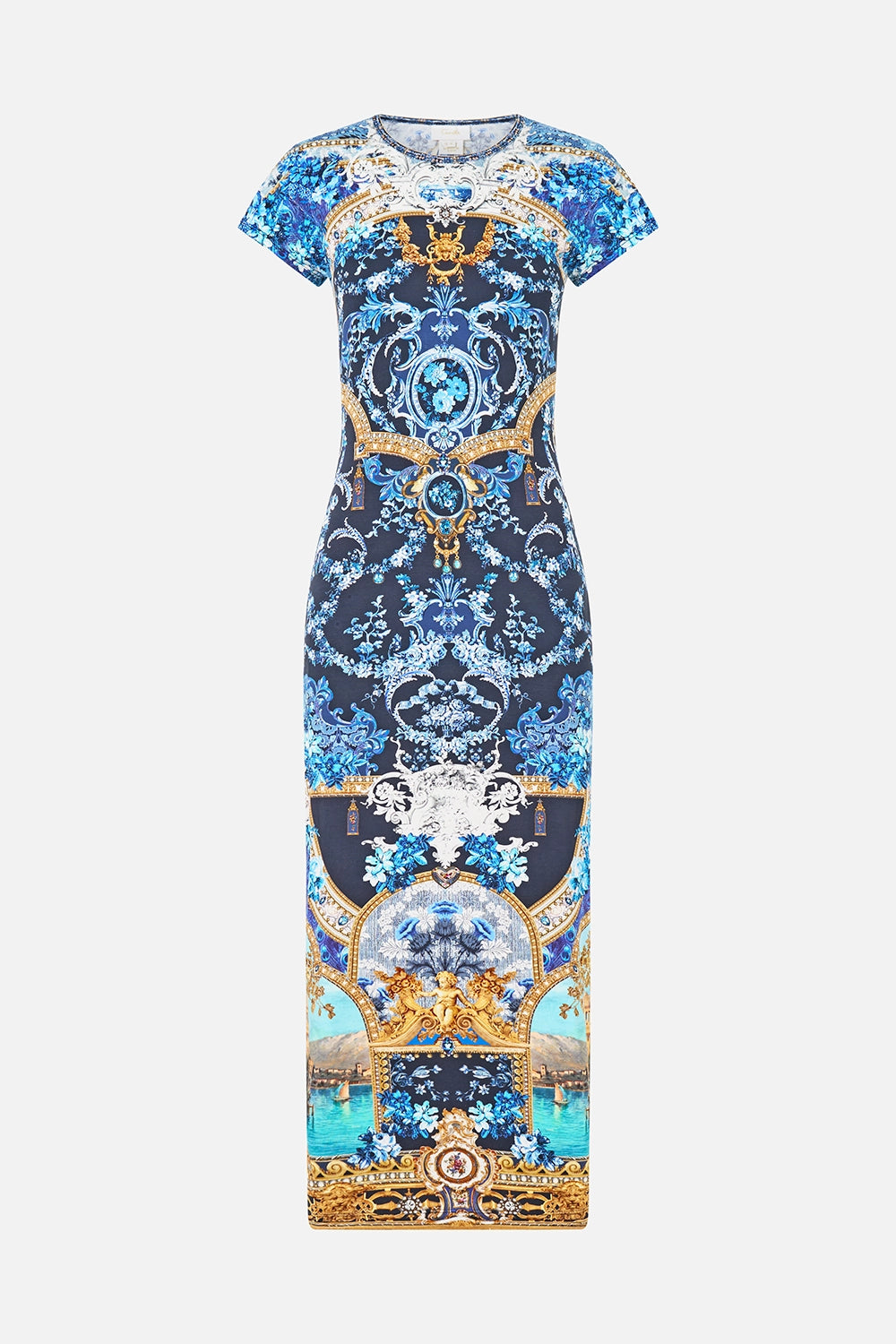 CAMILLA | SWEET SACRE BLEU JERSEY CAP SLEEVE MIDI DRESS