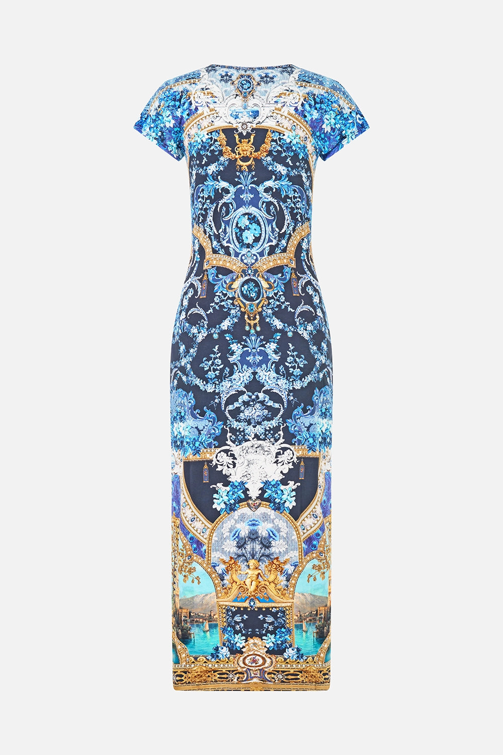 CAMILLA | SWEET SACRE BLEU JERSEY CAP SLEEVE MIDI DRESS