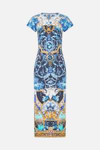 CAMILLA | SWEET SACRE BLEU JERSEY CAP SLEEVE MIDI DRESS
