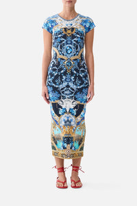 CAMILLA | SWEET SACRE BLEU JERSEY CAP SLEEVE MIDI DRESS