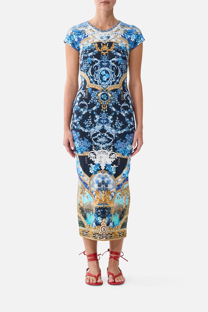 CAMILLA | SWEET SACRE BLEU JERSEY CAP SLEEVE MIDI DRESS