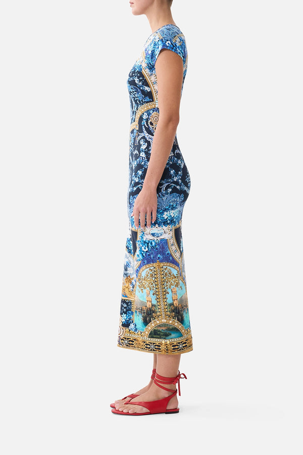 CAMILLA | SWEET SACRE BLEU JERSEY CAP SLEEVE MIDI DRESS