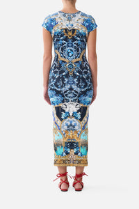 CAMILLA | SWEET SACRE BLEU JERSEY CAP SLEEVE MIDI DRESS