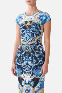 CAMILLA | SWEET SACRE BLEU JERSEY CAP SLEEVE MIDI DRESS