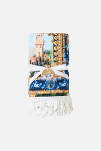 CAMILLA | SWEET SACRE BLEU BEACH TOWEL WITH FRINGE