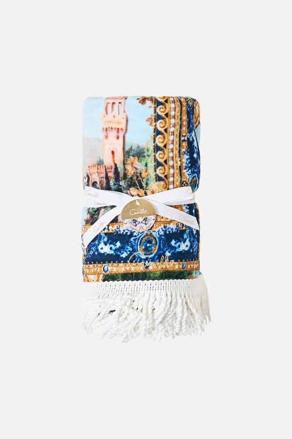 CAMILLA | SWEET SACRE BLEU BEACH TOWEL WITH FRINGE