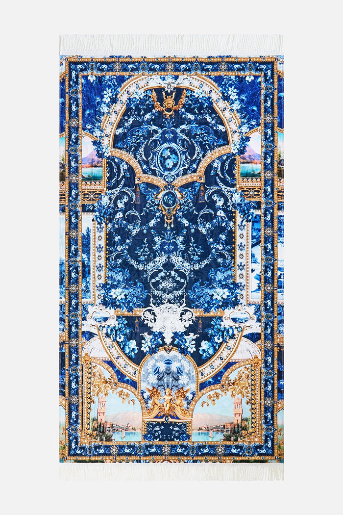 CAMILLA | SWEET SACRE BLEU BEACH TOWEL WITH FRINGE