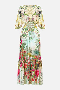 CAMILLA | LA BELLE BOTANIQUE SHAPED WAIST SHORT SLEEVE V NECK MAXI DRESS