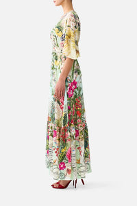 CAMILLA | LA BELLE BOTANIQUE SHAPED WAIST SHORT SLEEVE V NECK MAXI DRESS