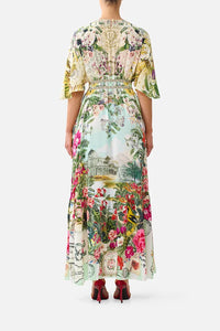 CAMILLA | LA BELLE BOTANIQUE SHAPED WAIST SHORT SLEEVE V NECK MAXI DRESS